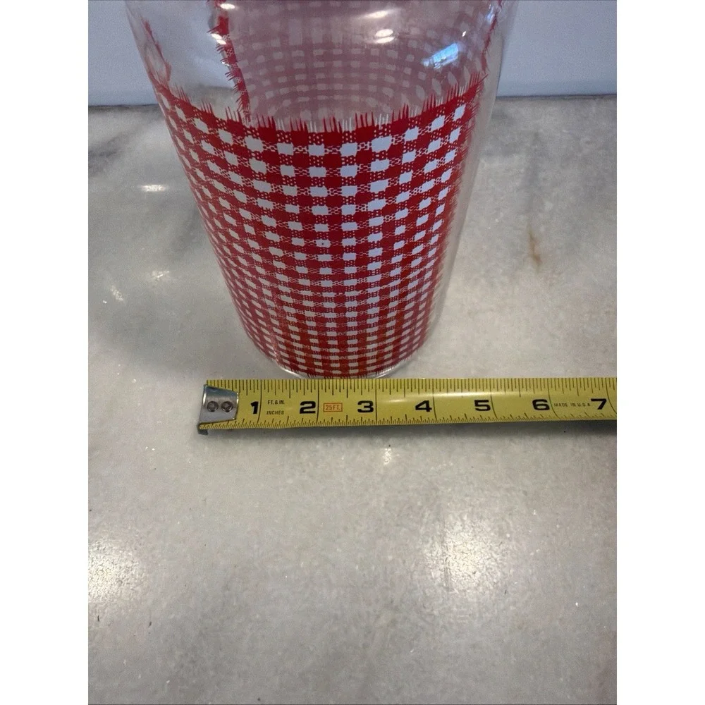 Vintage Anchor Hocking Red GINGHAM PLAID Glass Jar Canister w/Lid 8.5in GW992